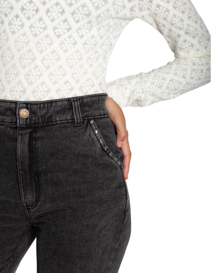 pantalón vaquero negro detalle apliques wild pony sommes demode zaragoza