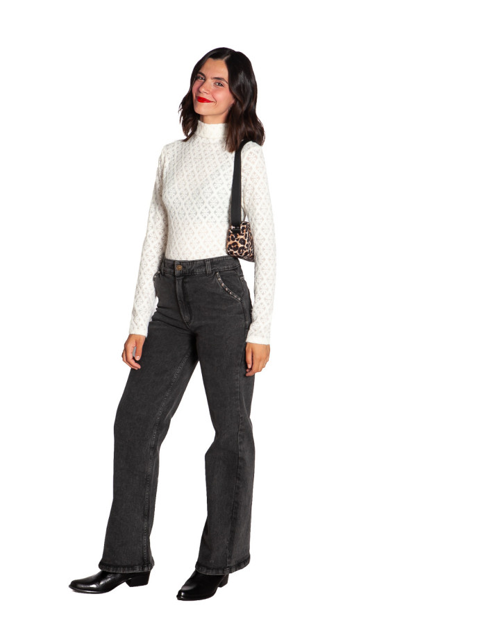 pantalón vaquero negro detalle apliques wild pony sommes demode zaragoza