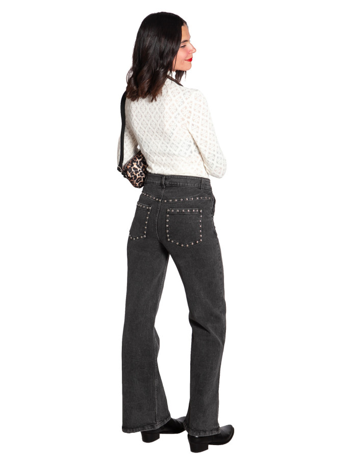 pantalón vaquero negro detalle apliques wild pony sommes demode zaragoza
