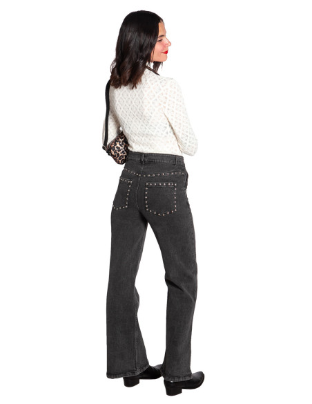 pantalón vaquero negro detalle apliques wild pony sommes demode zaragoza