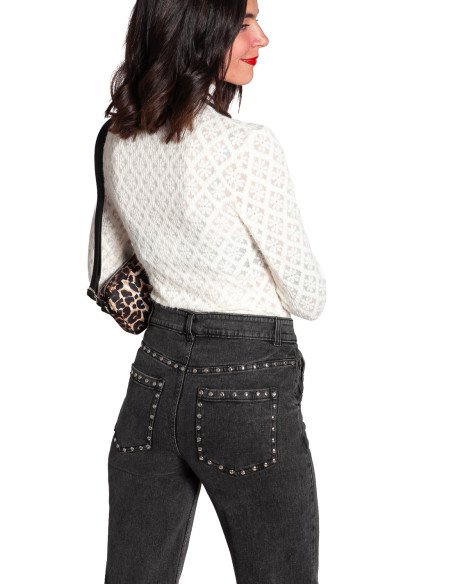 pantalón vaquero negro detalle apliques wild pony sommes demode zaragoza