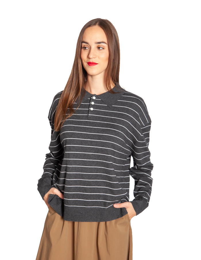 Jersey cuello polo gris rayas blancas Aloura Artlove Sommes Demode Zaragoza