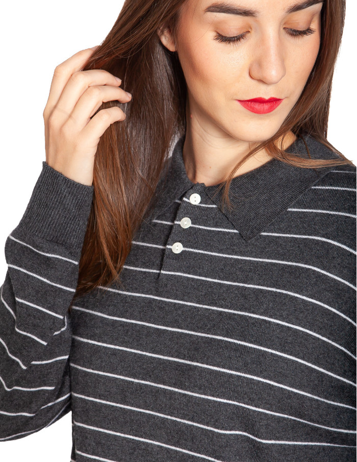 Jersey cuello polo gris rayas blancas Aloura Artlove Sommes Demode Zaragoza