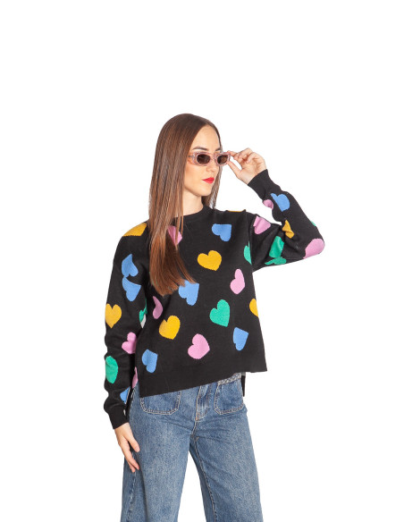 Jersey negro estampado corazones Candy Compañía Fantástica Sommes Demode Zaragoza