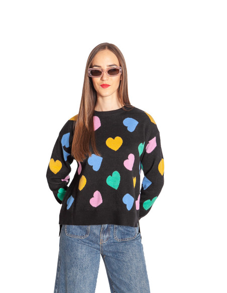Jersey negro estampado corazones Candy Compañía Fantástica Sommes Demode Zaragoza