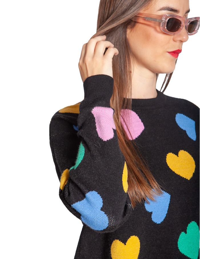 Jersey negro estampado corazones Candy Compañía Fantástica Sommes Demode Zaragoza
