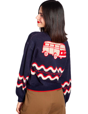 cardigan navy estampado furgoneta roadtrip frnch sommes demode zaragoza