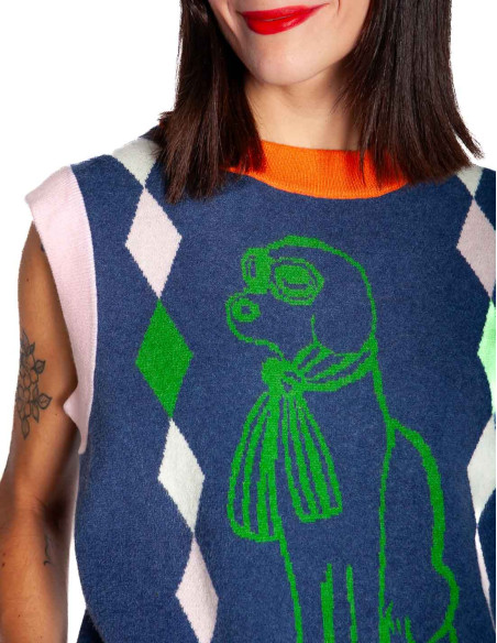 chaleco de punto azul con perrito torquay frnch sommes demode zaragoza