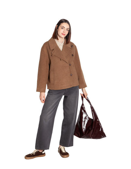 abrigo botonadura cruzada color toffee citrio byoung sommes demode zaragoza