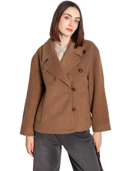abrigo botonadura cruzada color toffee citrio byoung sommes demode zaragoza