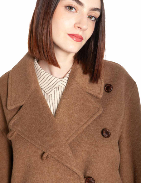 abrigo botonadura cruzada color toffee citrio byoung sommes demode zaragoza