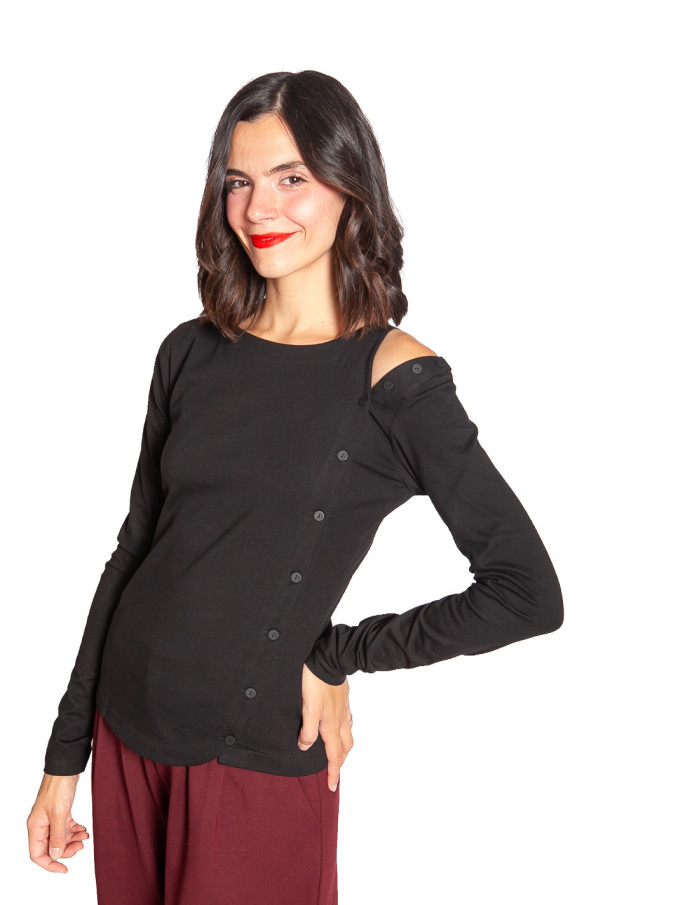 top negro detalle cut out con botones ederra skfk sommes demode zaragoza