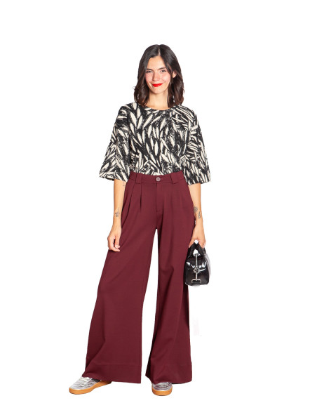pantalon amplio modal color granate nia skfk sommes demode zaragoza
