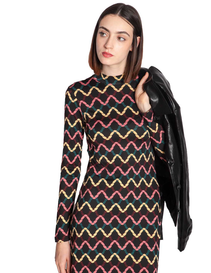 Vestido midi negro estampado skein Sommes Demode Zaragoza