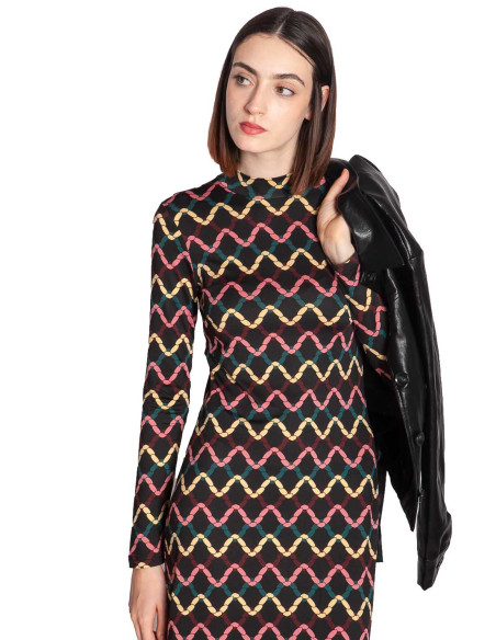 Vestido midi negro estampado skein Sommes Demode Zaragoza