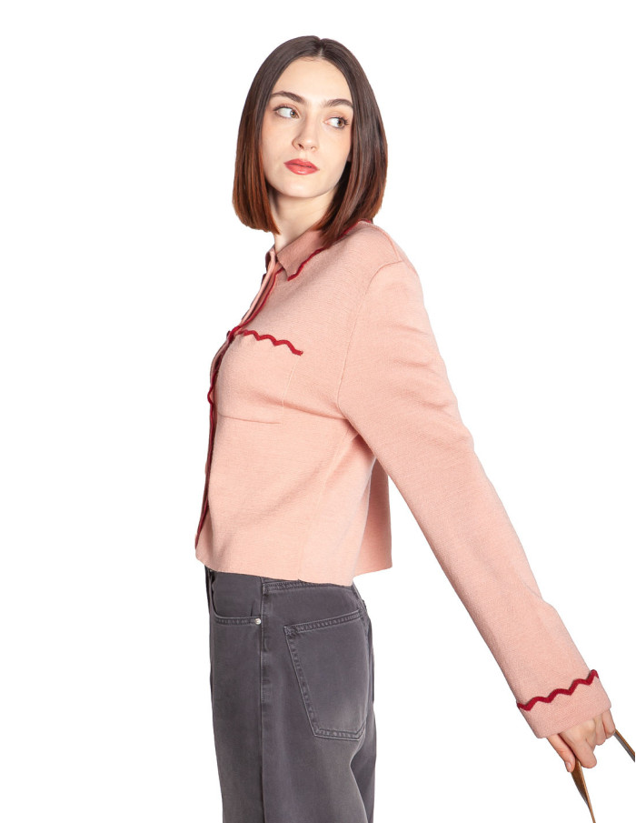 Cardigan rosa ribetes rojos Valiano Ange Sommes Demode Zaragoza