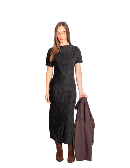 vestido textura aterciopelada negro eloane ange sommes demode zaragoza