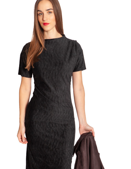 vestido textura aterciopelada negro eloane ange sommes demode zaragoza