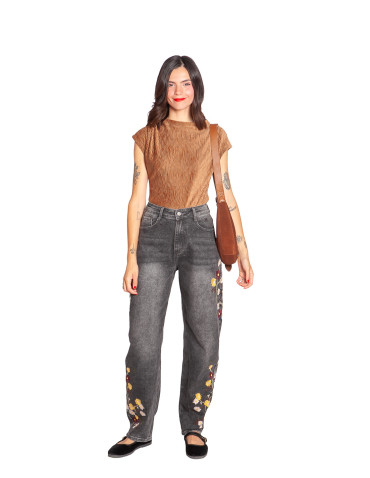 jeans barrel color gris flores bordadas pibri ange sommes demode zaragoza 2