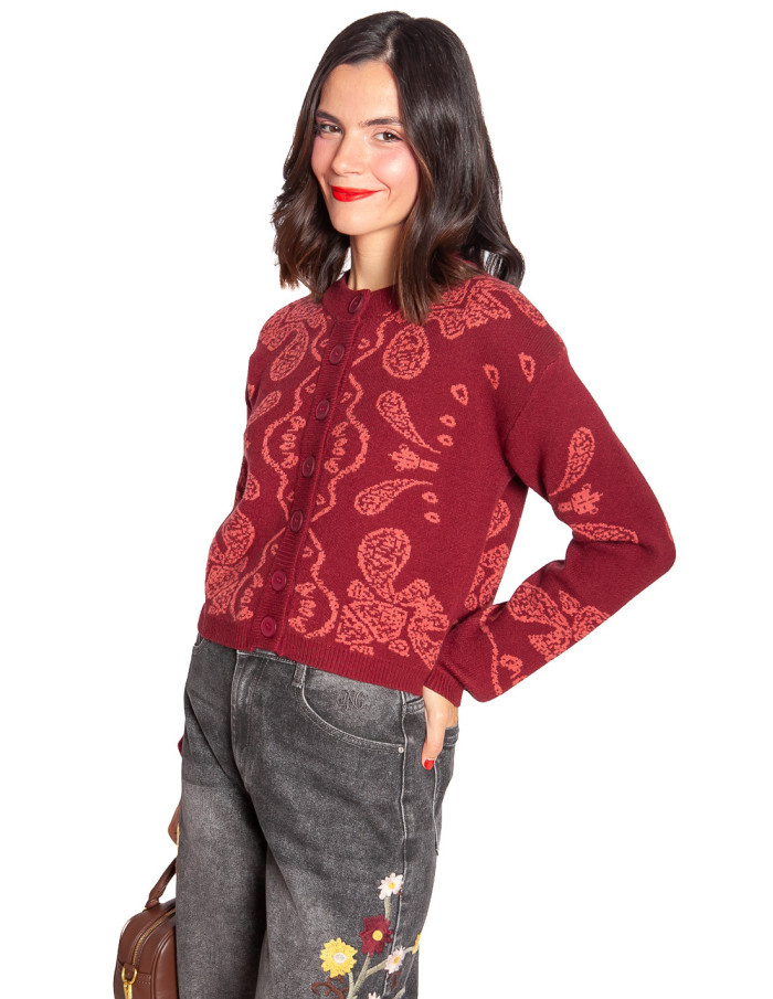 Cardigan granate estampado bandana Nayana Ange Sommes Demode Zaragoza