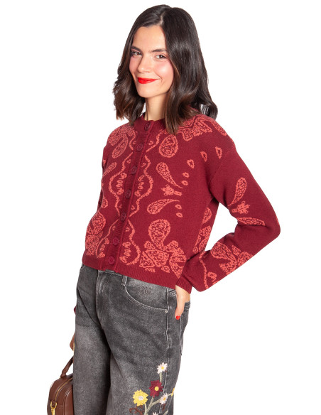 Cardigan granate estampado bandana Nayana Ange Sommes Demode Zaragoza