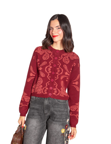 Cardigan granate estampado bandana Nayana Ange Sommes Demode Zaragoza
