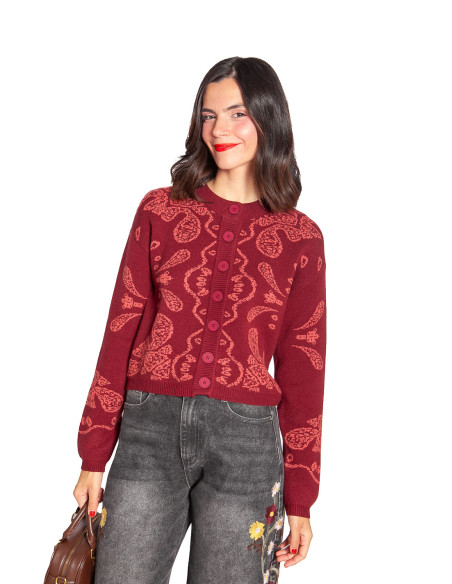 Cardigan granate estampado bandana Nayana Ange Sommes Demode Zaragoza