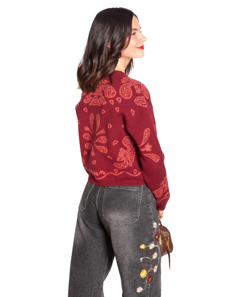 Cardigan granate estampado bandana Nayana Ange Sommes Demode Zaragoza
