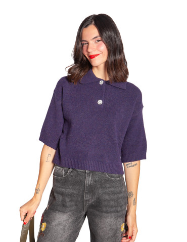 Jersey polo con botón joya morado Norane Ange Sommes Demode Zaragoza