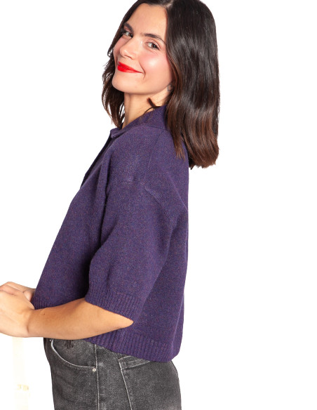 Jersey polo con botón joya morado Norane Ange Sommes Demode Zaragoza