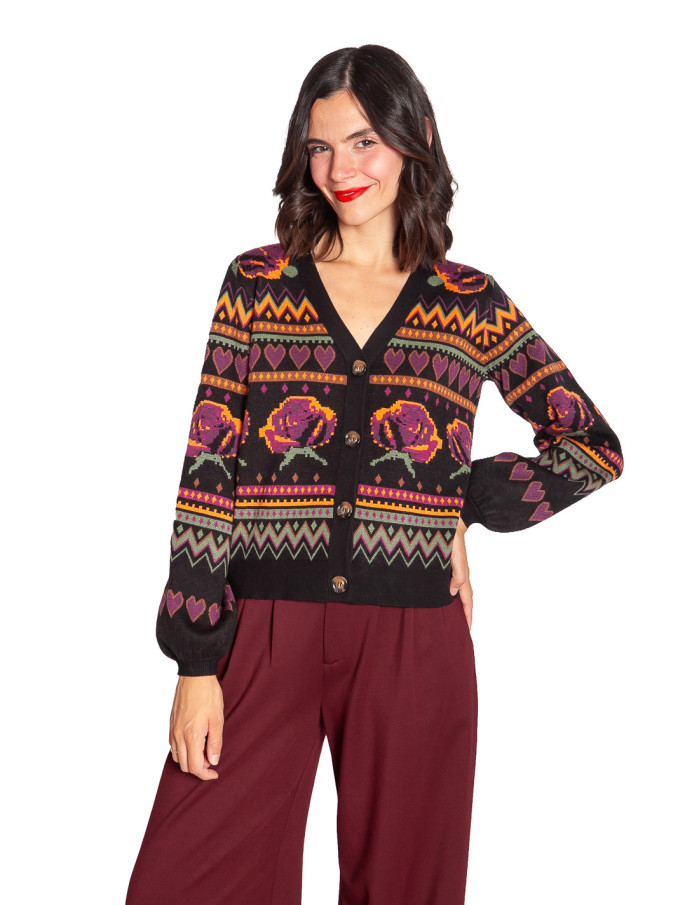 Cardigan negro con rosas Adrian Sugarhill Sommes Demode Zaragoza