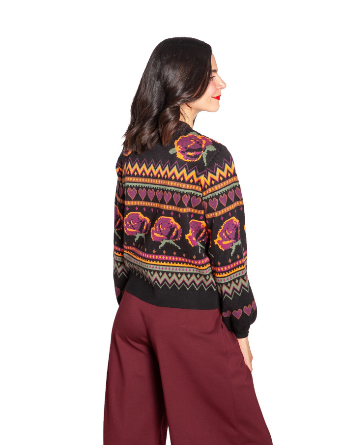 Cardigan negro con rosas Adrian Sugarhill Sommes Demode Zaragoza