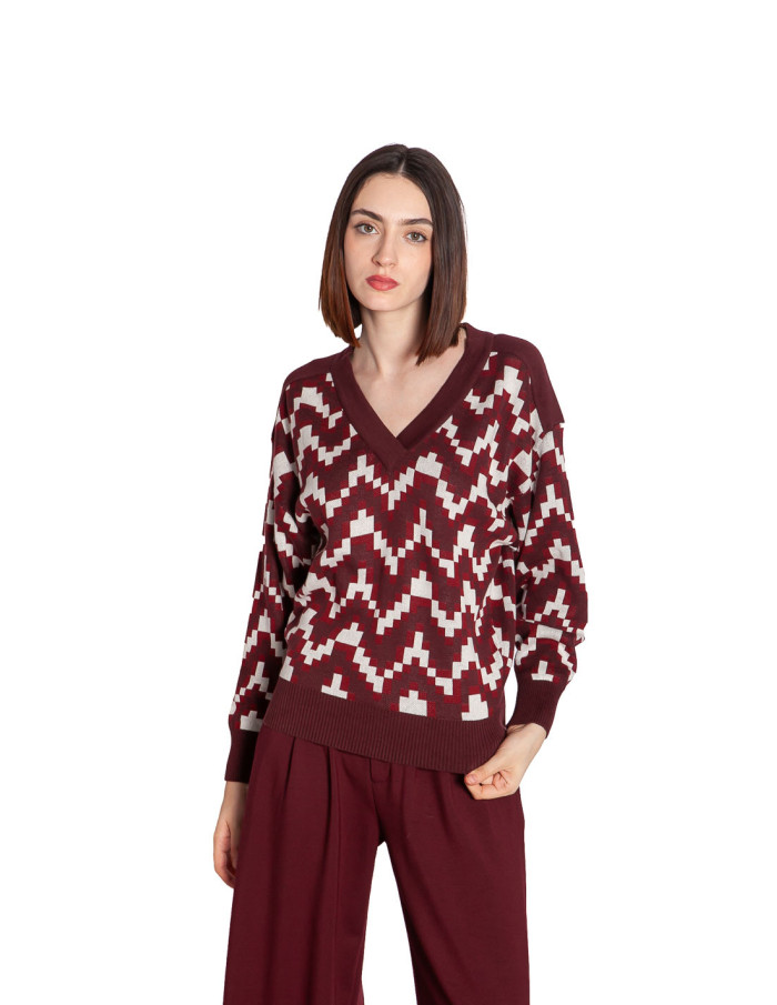 Jersey cuello pico Pixels burdeos Kerezi Skfk Sommes Demode Zaragoza