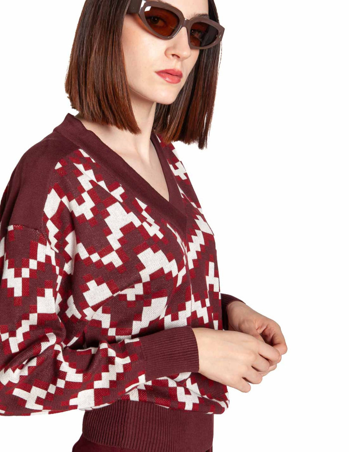Jersey cuello pico Pixels burdeos Kerezi Skfk Sommes Demode Zaragoza
