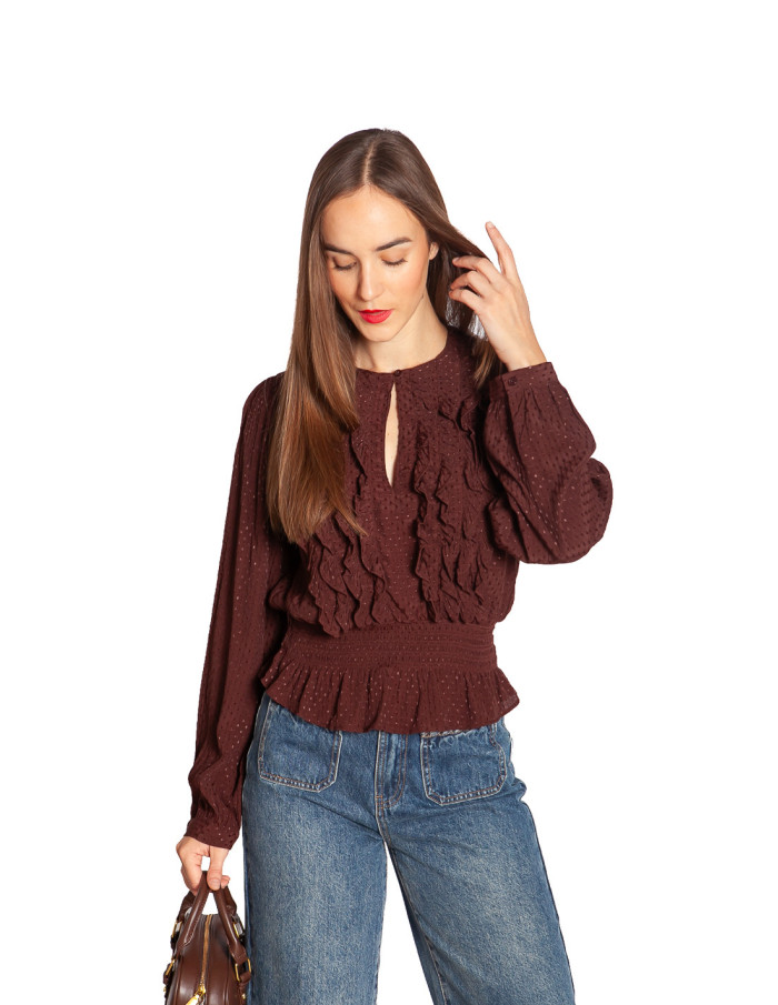 Blusa plumeti color chocolate Sadiane Ange Sommes Demode Zaragoza