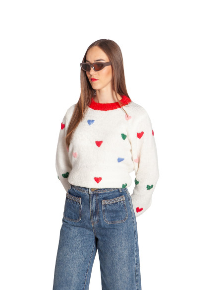 Comprar Jersey crudo con corazones Belablue de ICHI en Sommes Demode