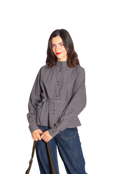 Comprar Camisa cinturón cuadrícula gris Fabunni ICHI en Sommes Demode