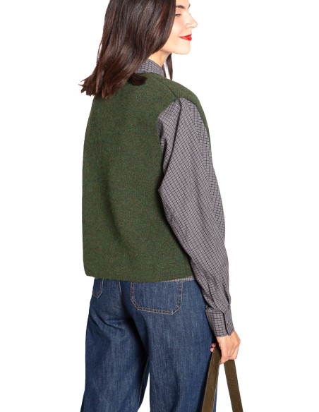 Comprar Chaleco punto botones verde musgo Panora ICHI en Sommes Demode