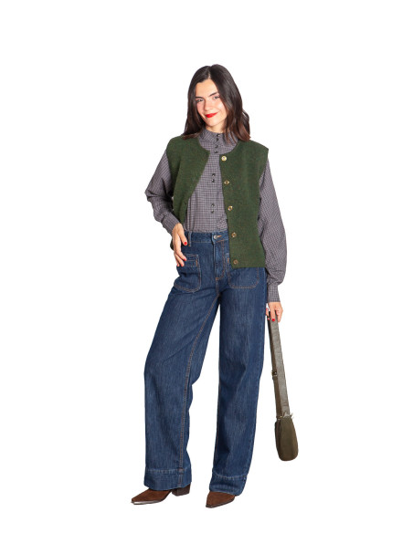 Comprar Chaleco punto botones verde musgo Panora ICHI en Sommes Demode