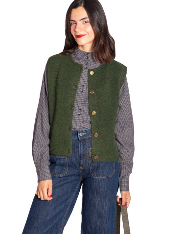 Comprar Chaleco punto botones verde musgo Panora ICHI en Sommes Demode