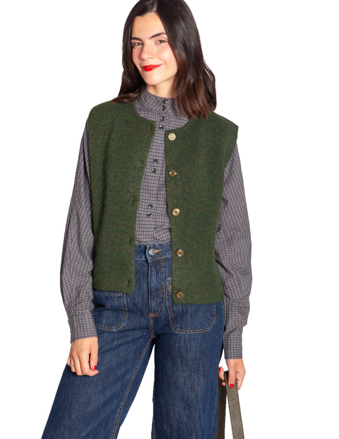 Comprar Chaleco punto botones verde musgo Panora ICHI en Sommes Demode