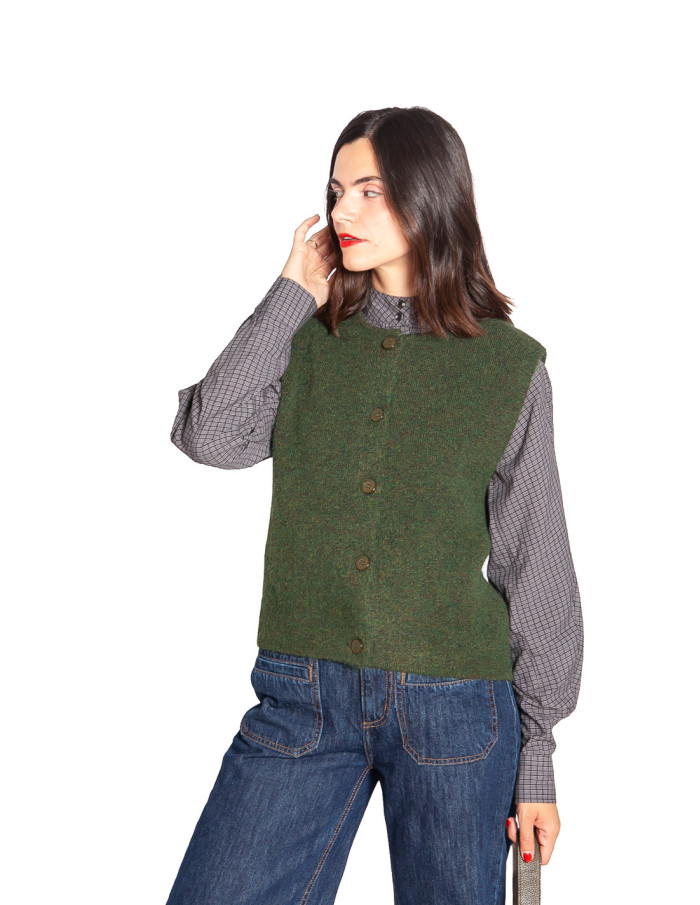 Comprar Chaleco punto botones verde musgo Panora ICHI en Sommes Demode