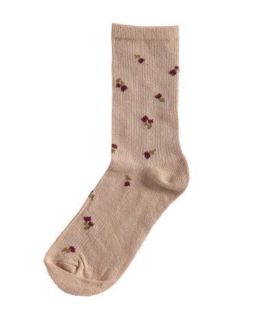 CALCETINES BEIGE FLORES BURDEOS FOLA ICHI SOMMES DEMODE ZARAGOZA