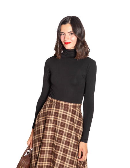 FALDA MIDI EVASE CUADROS MARRONES ADONIA GRACE AND MILA