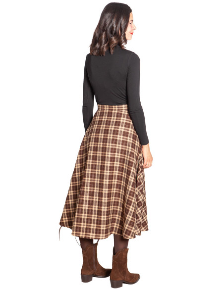 FALDA MIDI EVASE CUADROS MARRONES ADONIA GRACE AND MILA