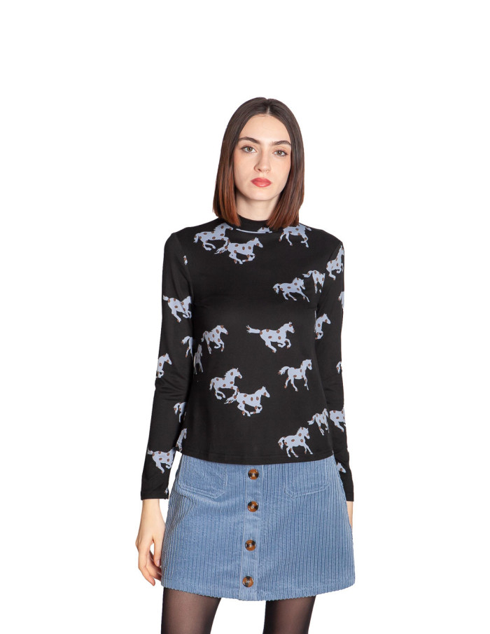 CAMISETA NEGRA ESTAMPADO HORSE COMPAÑIA FANTASTICA SOMMES DEMODE ZARAGOZA
