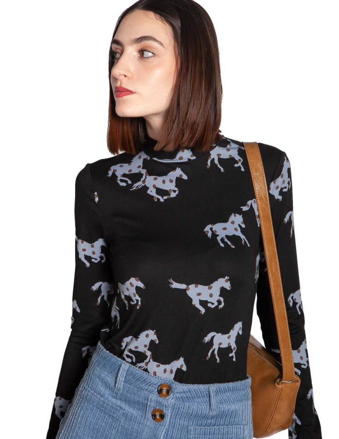 CAMISETA NEGRA ESTAMPADO HORSE COMPAÑIA FANTASTICA SOMMES DEMODE ZARAGOZA