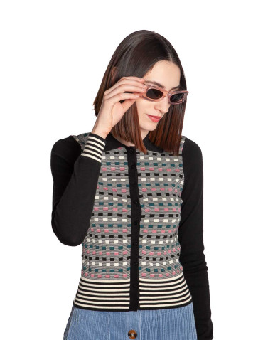CARDIGAN NEGRO CUADRITOS DE COLORES SOFIE KING LOUIE SOMMES DEMODE ZARAGOZA